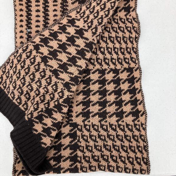Allude Brown Tan Neutral Houndstooth Virgin Wool Cashmere Knit Rectangle Scarf - Picture 3 of 10